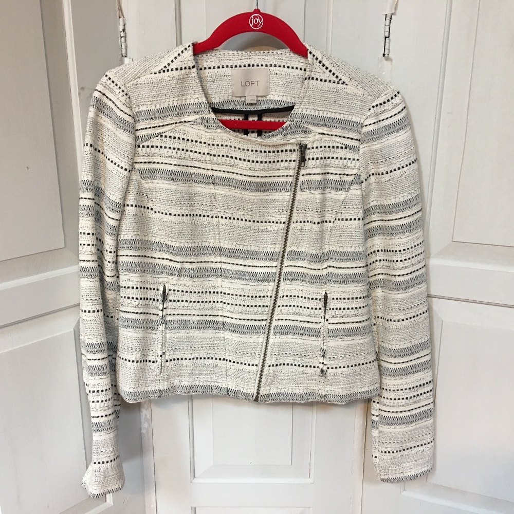 LOFT Black and White Zip Jacket